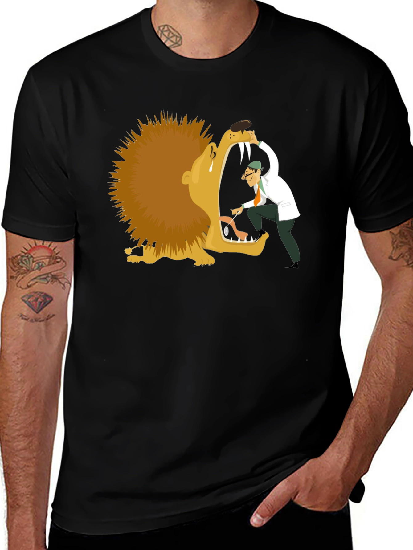 Variant 4 of Lion Dentist T-Shirt - Funny Cartoon Tee