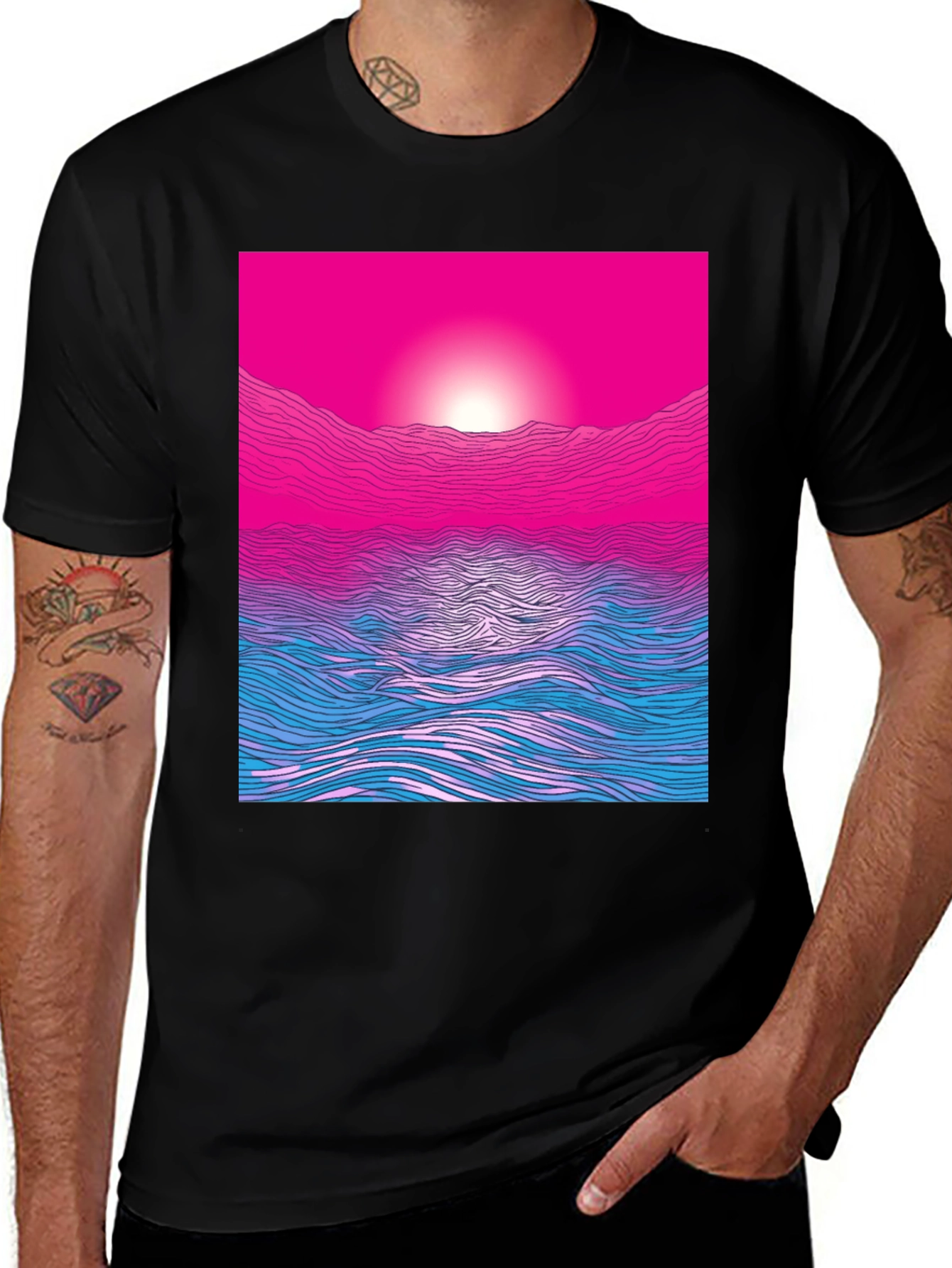 Variant 25 of Sunset Waves Graphic Tee - Modern Print, Soft Cotton