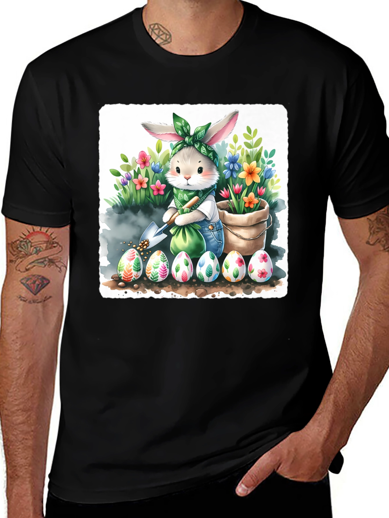 Black Easter Bunny Gardening T-Shirt main image