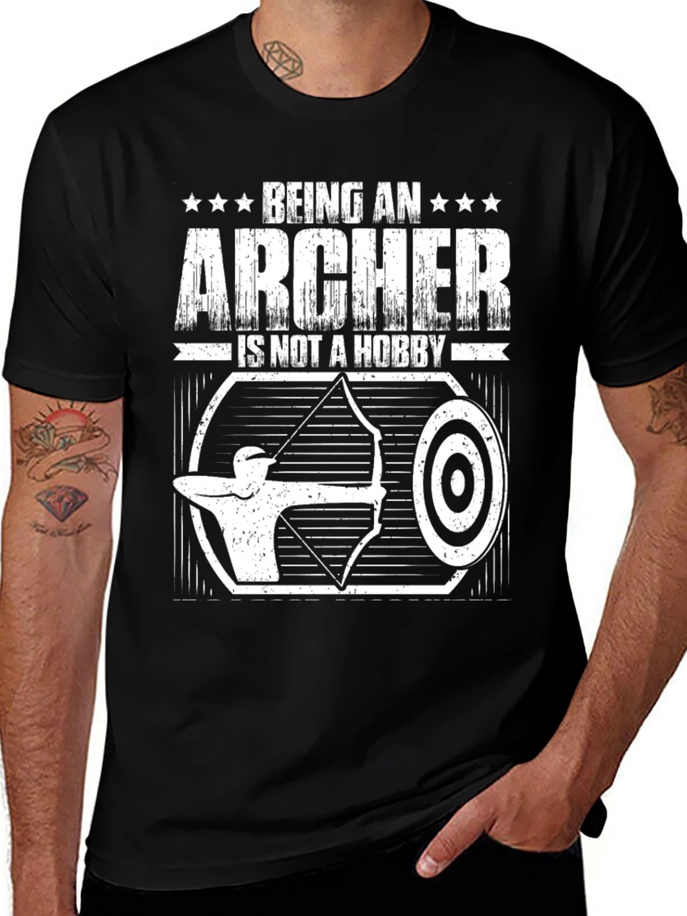 Variant 7 of Archer Hobby T-Shirt - Black Archery Design Tee