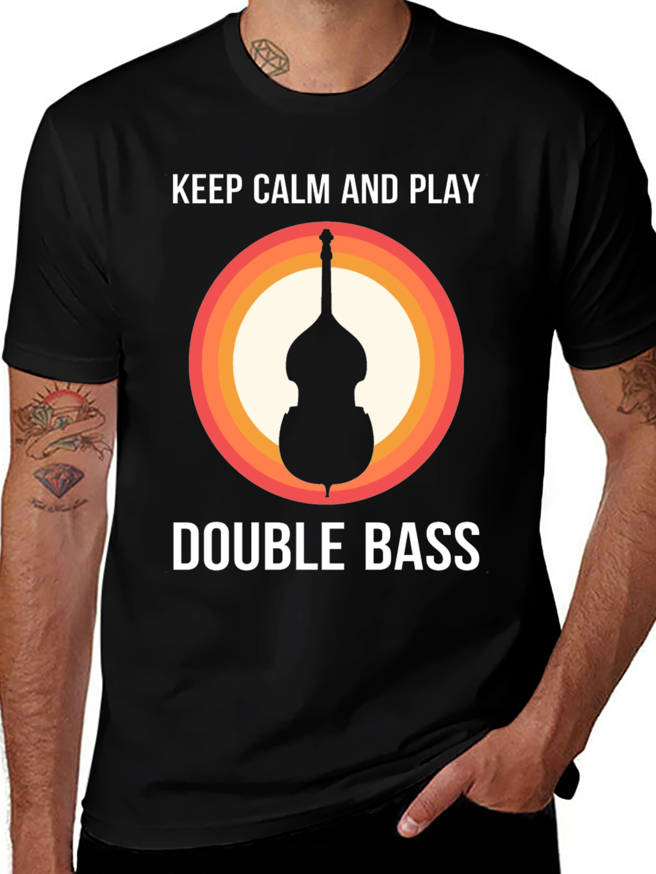 Keep Calm & Play Double Bass Black Graphic T-Shirt