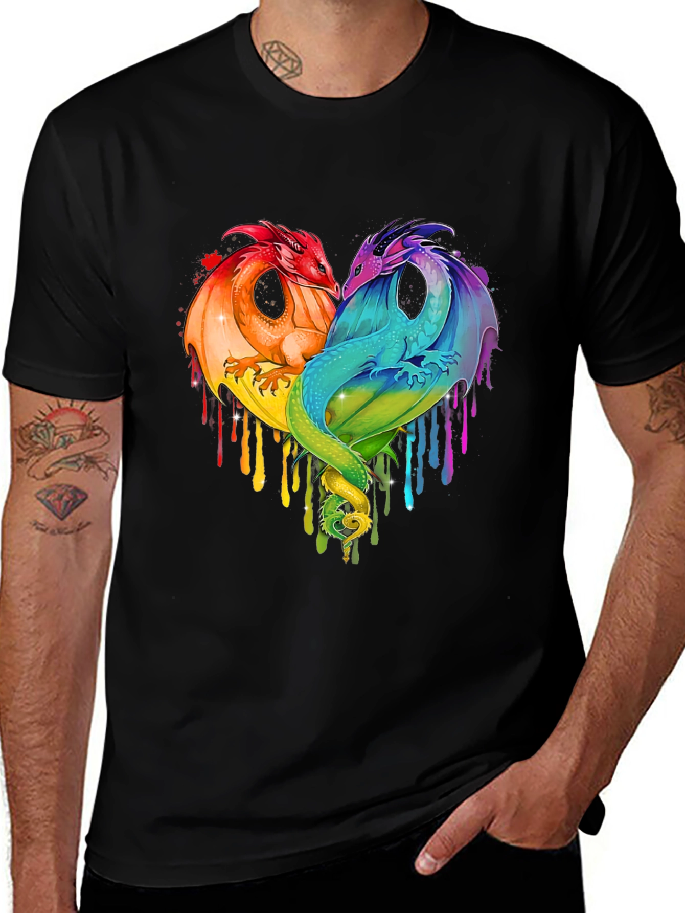 Rainbow Dragon Heart Graphic Tee
