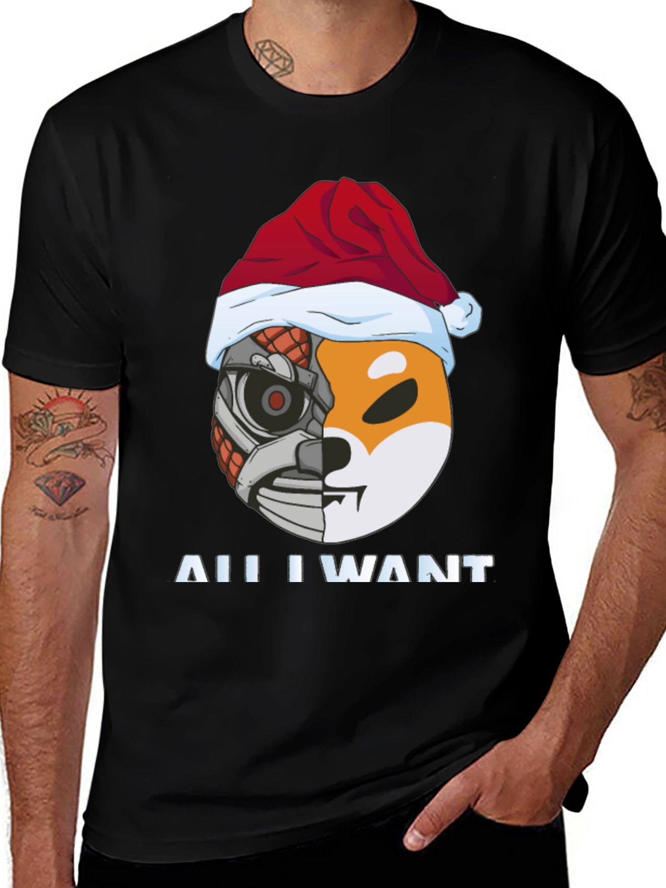 Variant 27 of Robo-Doge Santa Hat Black T-Shirt
