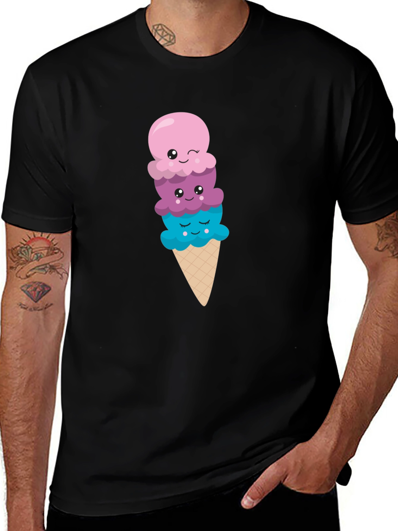 Variant 29 of Cute Ice Cream Cone Graphic Tee - Black T-Shirt