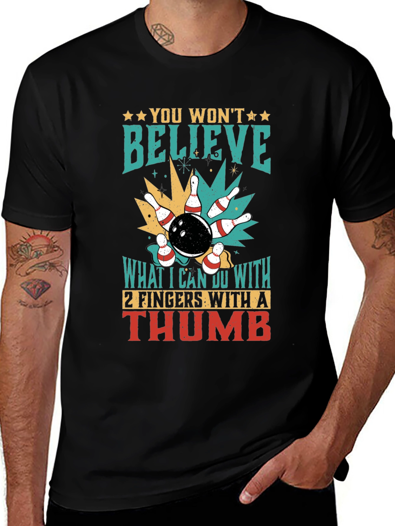 Variant 5 of Bowling Humor T-Shirt: Two Fingers & a Thumb