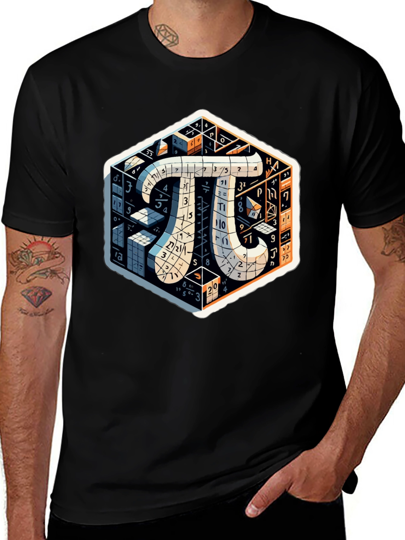 Variant 25 of Men's Black T-Shirt with Math Pi Symbol Graphic