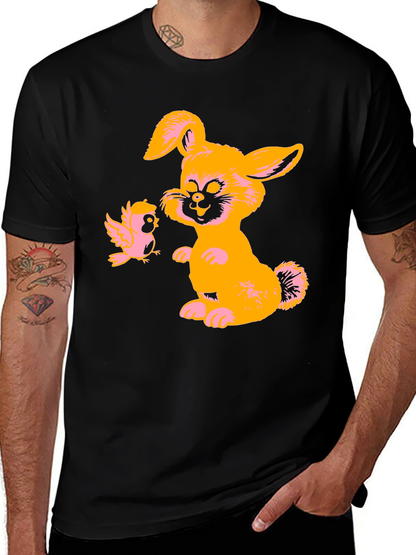 Variant 7 of Bunny & Chick Graphic Tee - Black Cotton Comfort