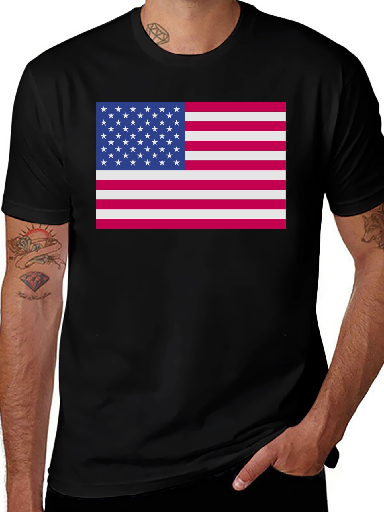 Variant 11 of USA Flag Graphic Black T-Shirt