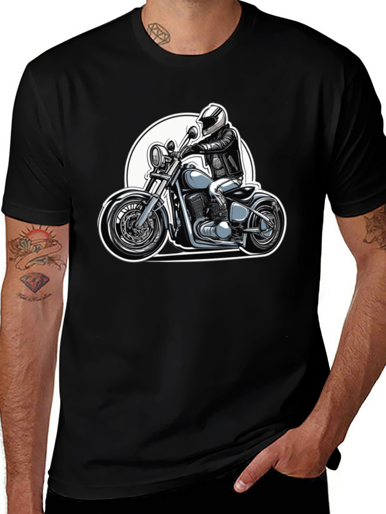 Variant 3 of Cool Biker Graphic Tee - Black Cotton Casual T-Shirt