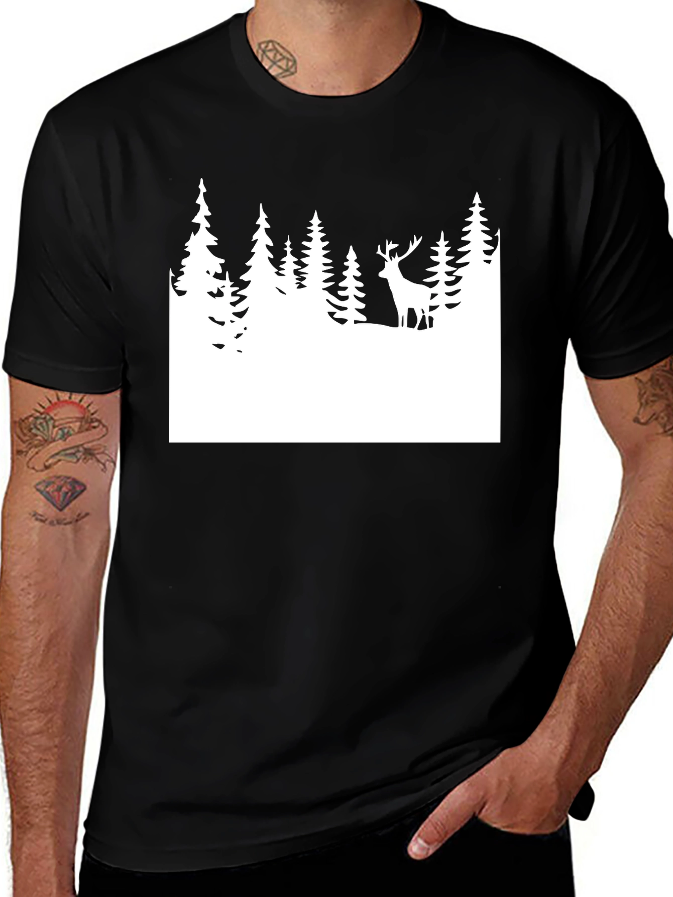 Variant 7 of Nature Deer Forest Silhouette Graphic Tee