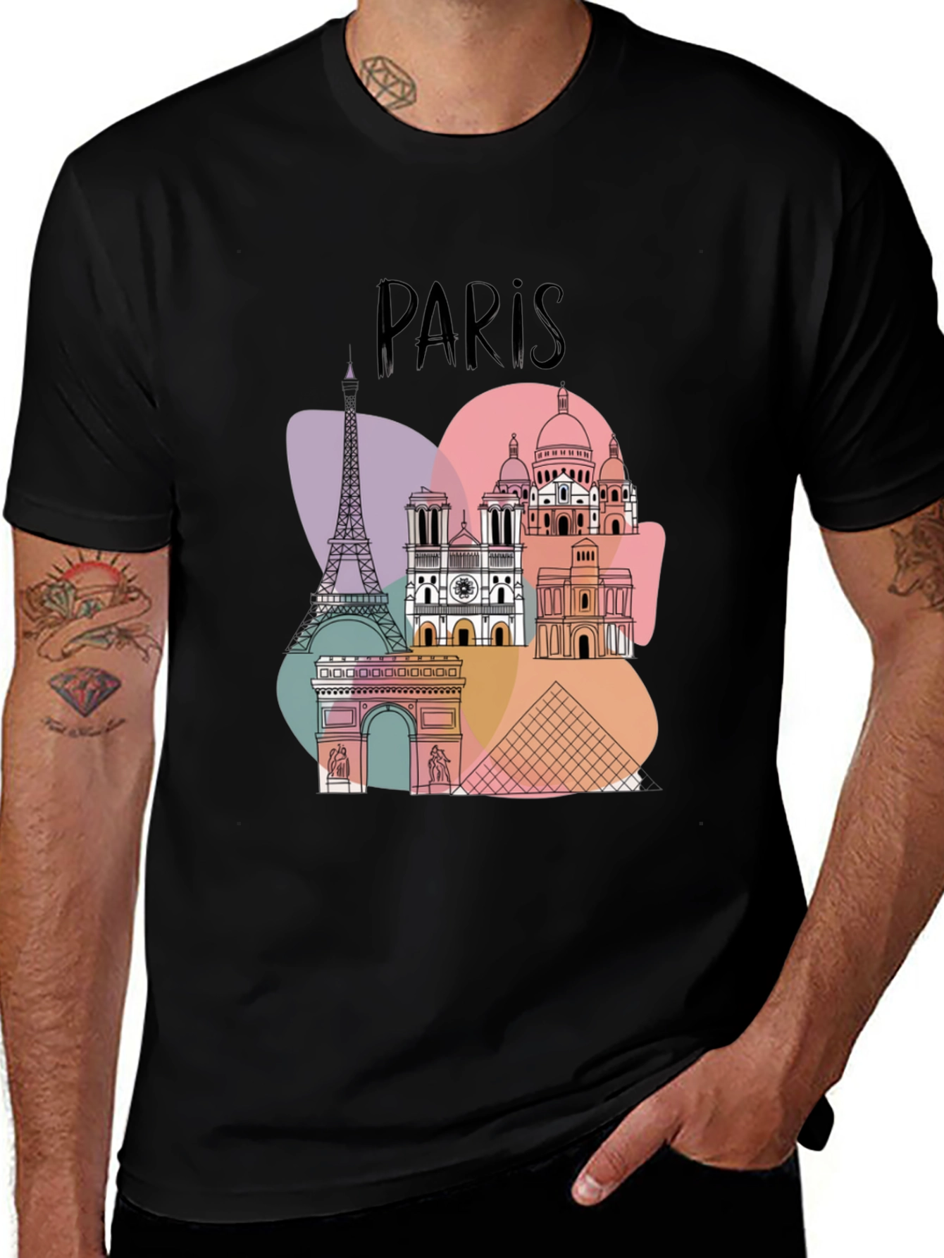 Variant 21 of Paris Landmark T-Shirt - Men's Black Graphic Tee