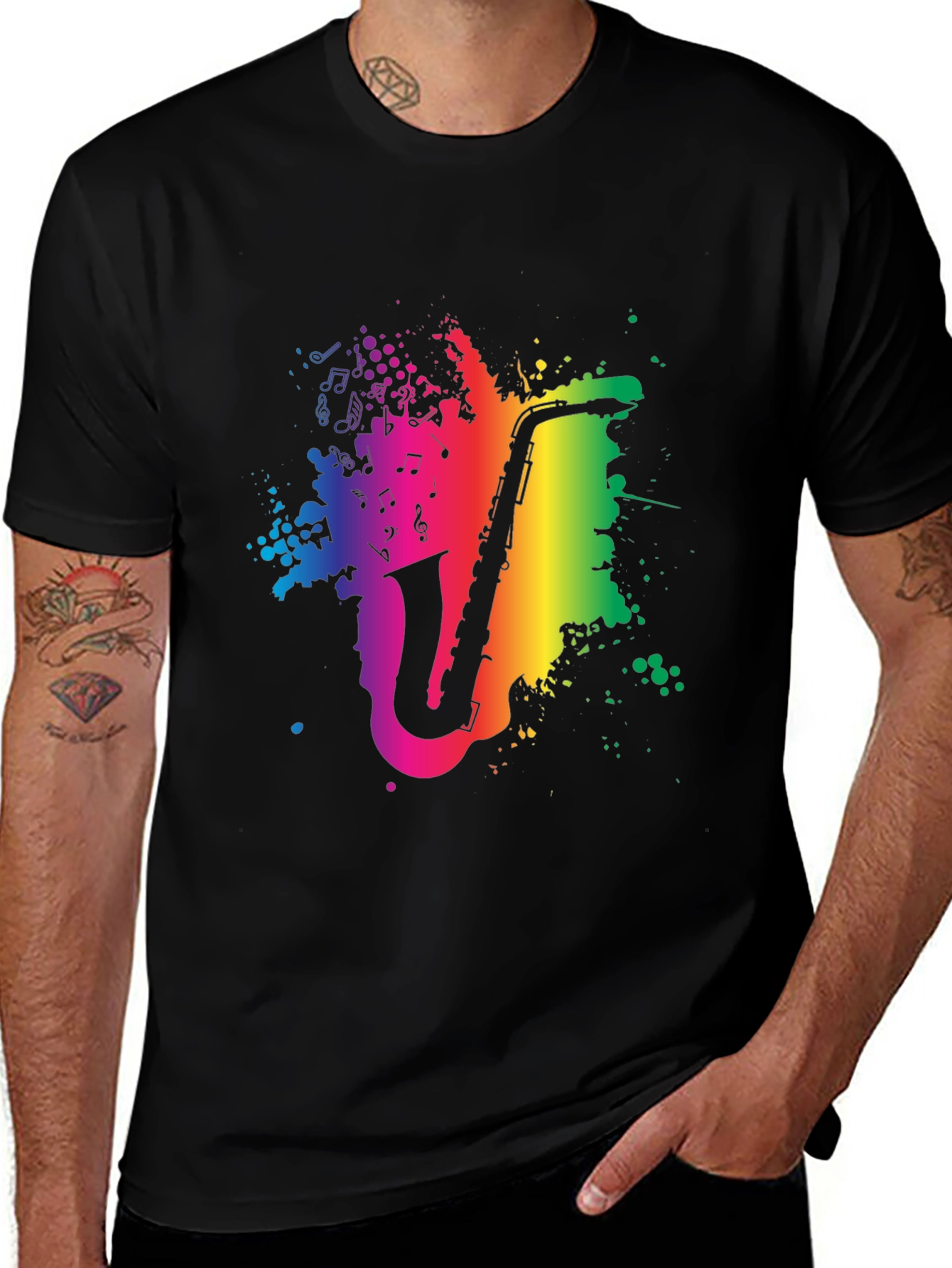 Rainbow Saxophone Graphic Tee - Music Lover's Shirt