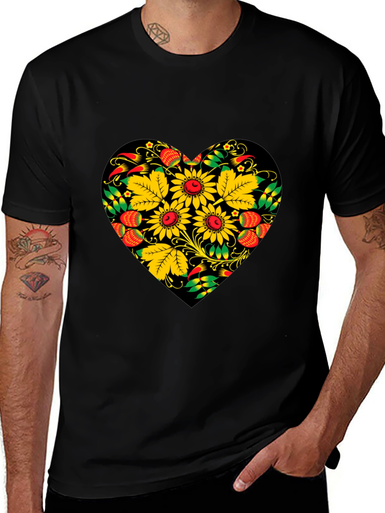 Variant 24 of Floral Heart Black T-Shirt