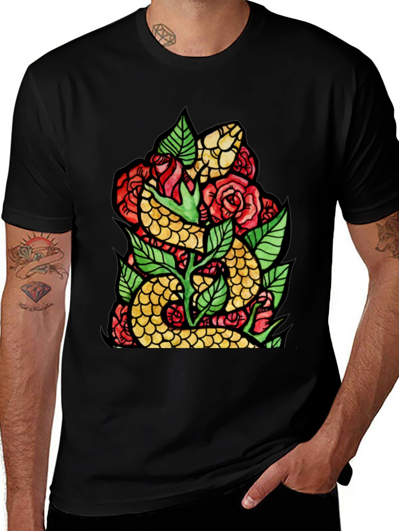 Variant 4 of Snake and Roses Graphic Tee