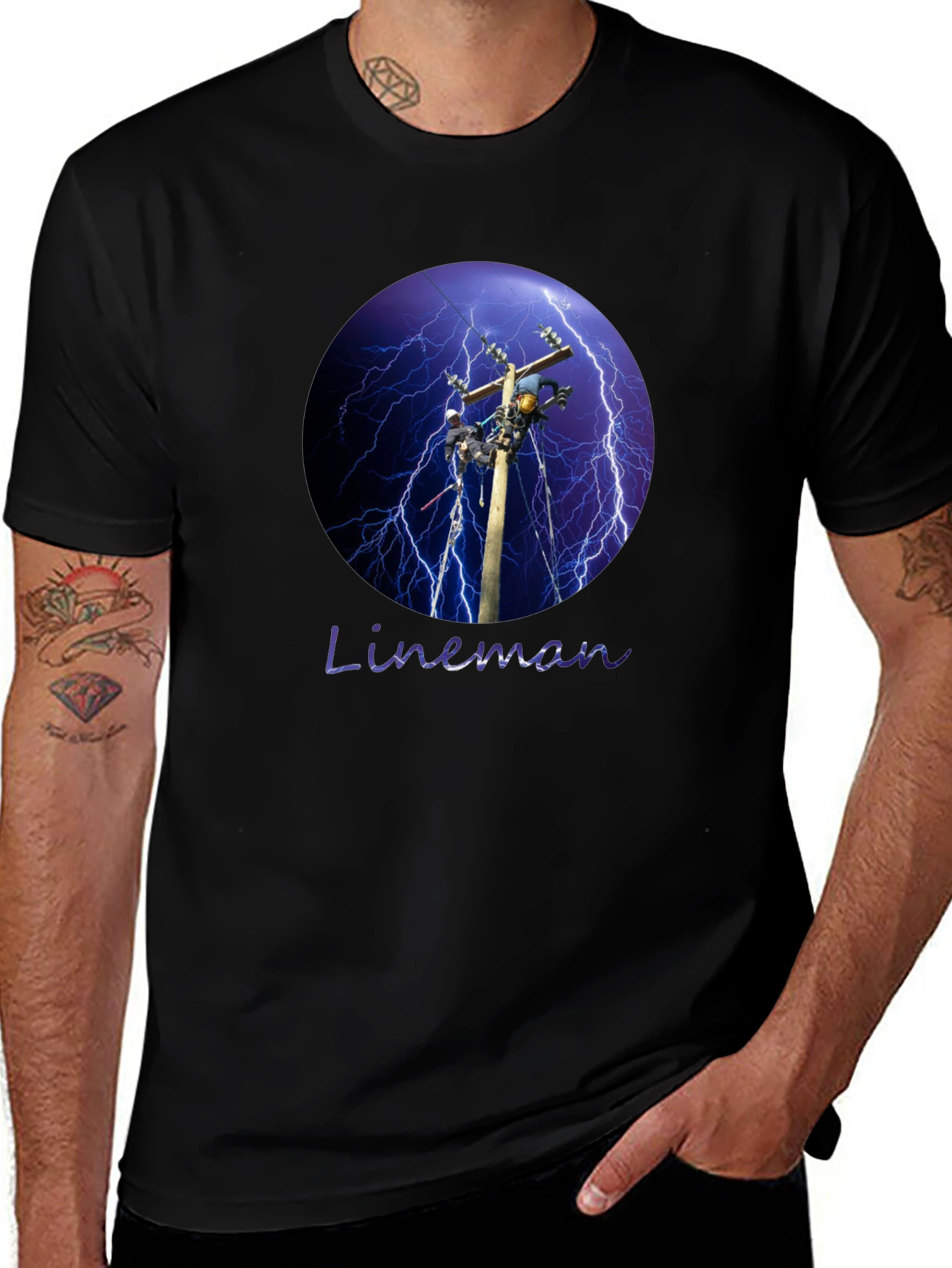 Variant 15 of Lineman Lightning Storm Black T-Shirt