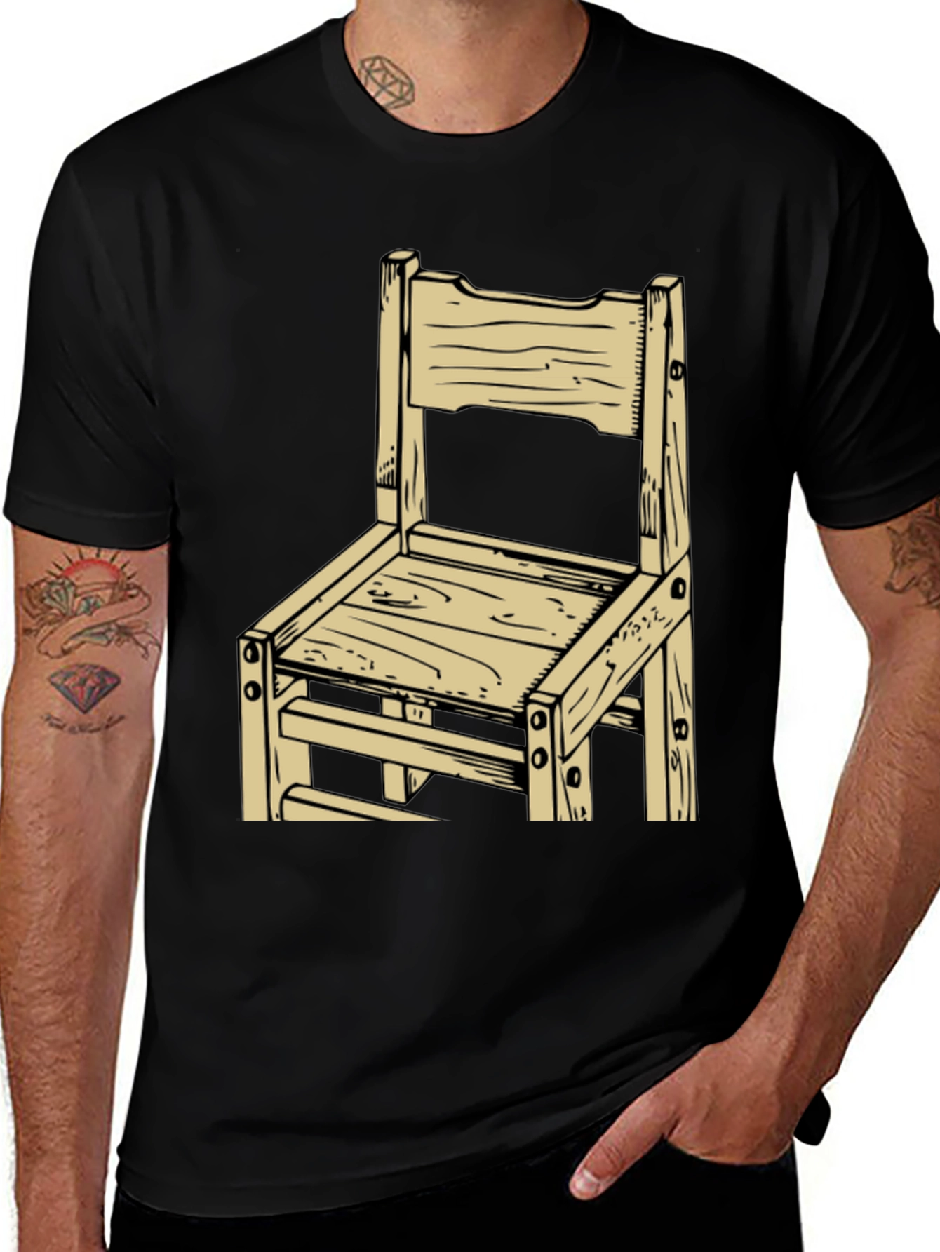 Rustic Wooden Chair Graphic Tee - Black