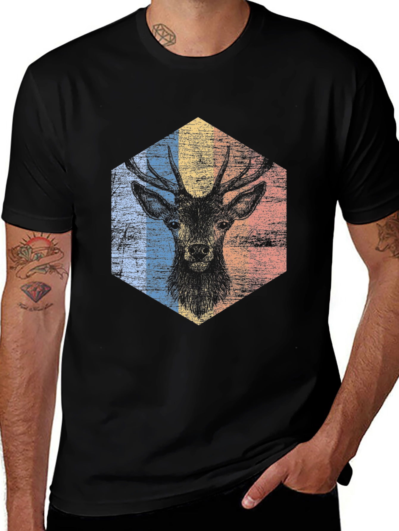 Deer Graphic Tee - Hexagon Design