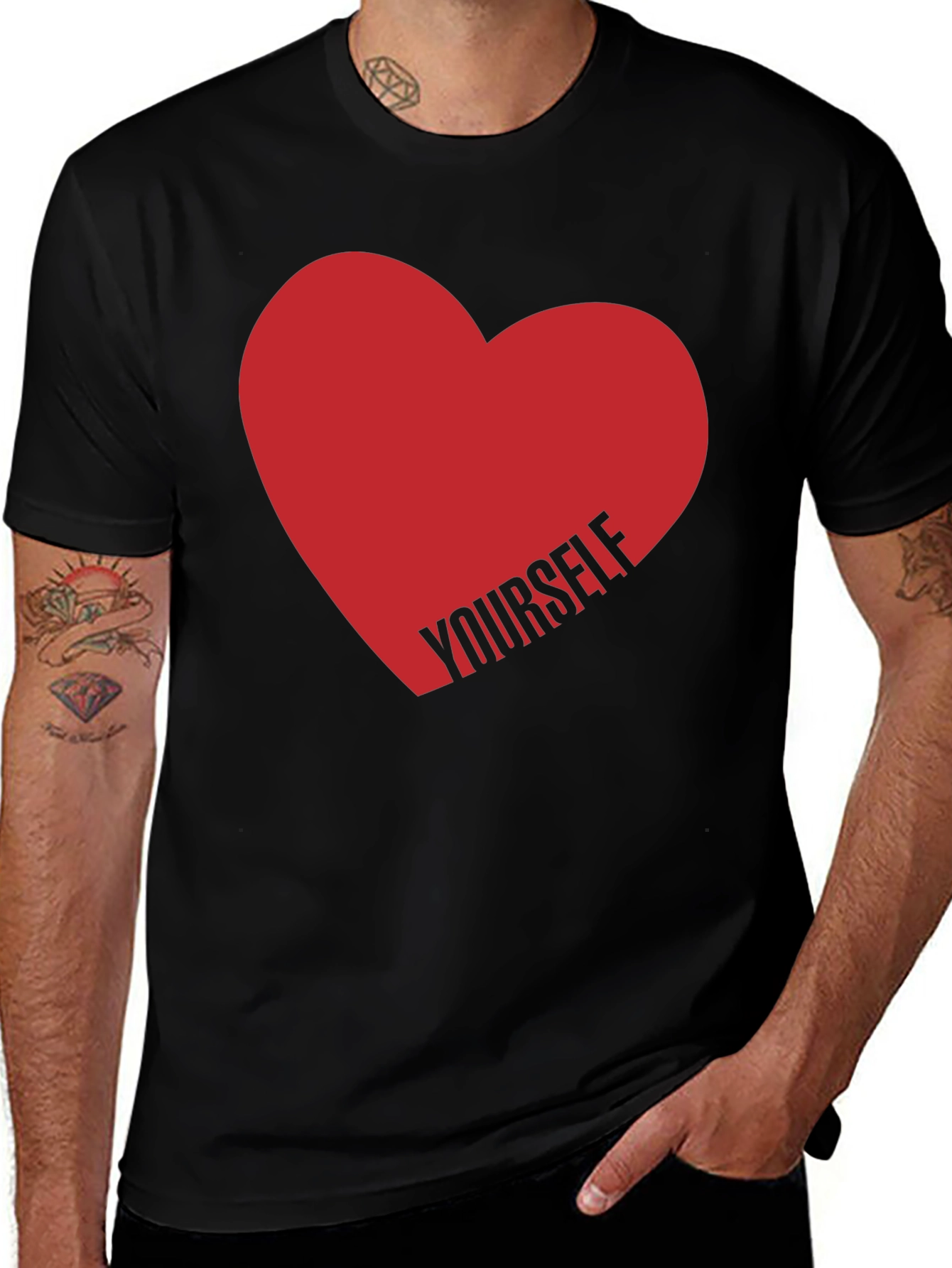 Love Yourself Heart Graphic Tee - Black