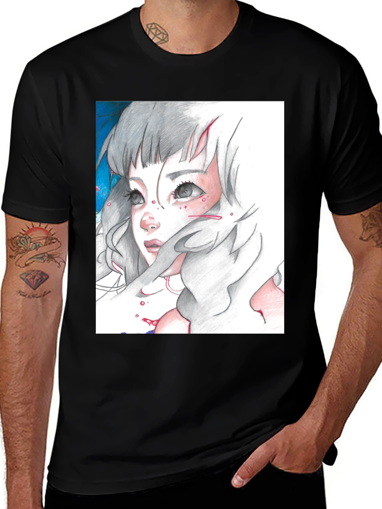 Variant 5 of Anime Girl Graphic Tee - Black Cotton T-Shirt