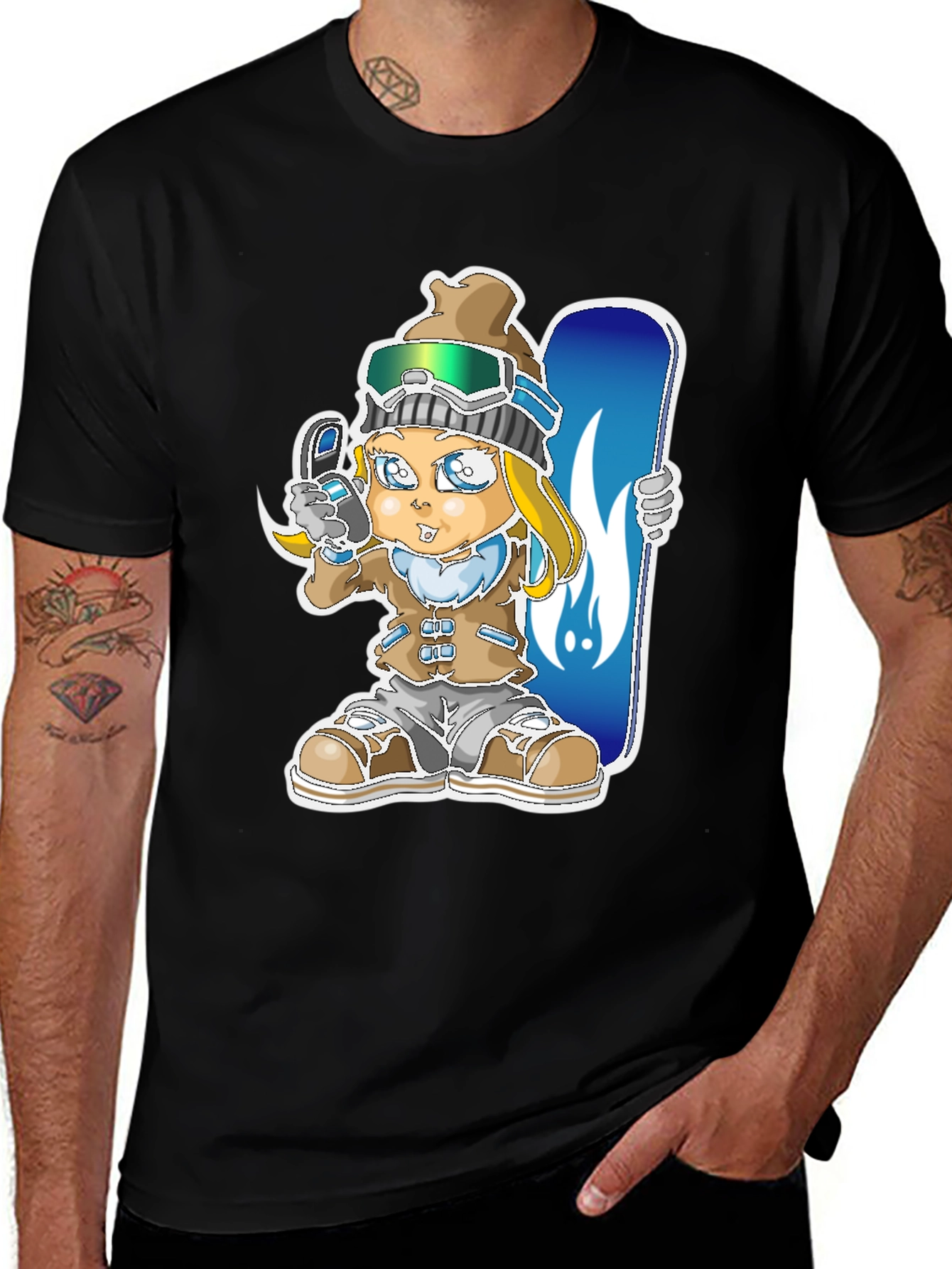 Variant 26 of Cartoon Snowboarder Black T-Shirt
