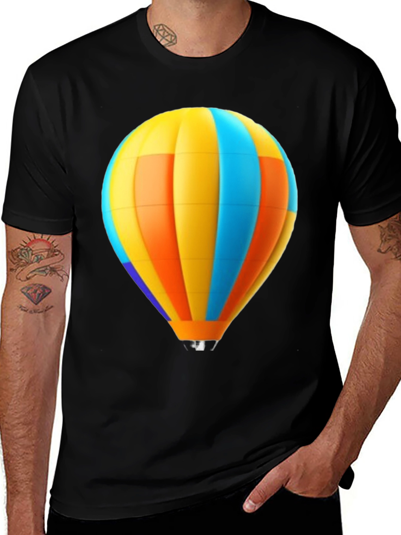Variant 3 of Men's Black T-Shirt with Hot Air Balloon Graphic