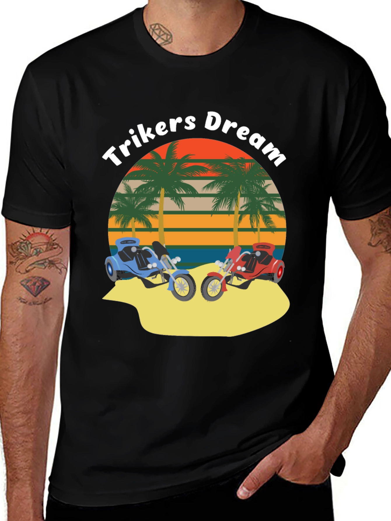 Variant 14 of Trikers Dream Graphic Tee - Retro Palm Beach Design
