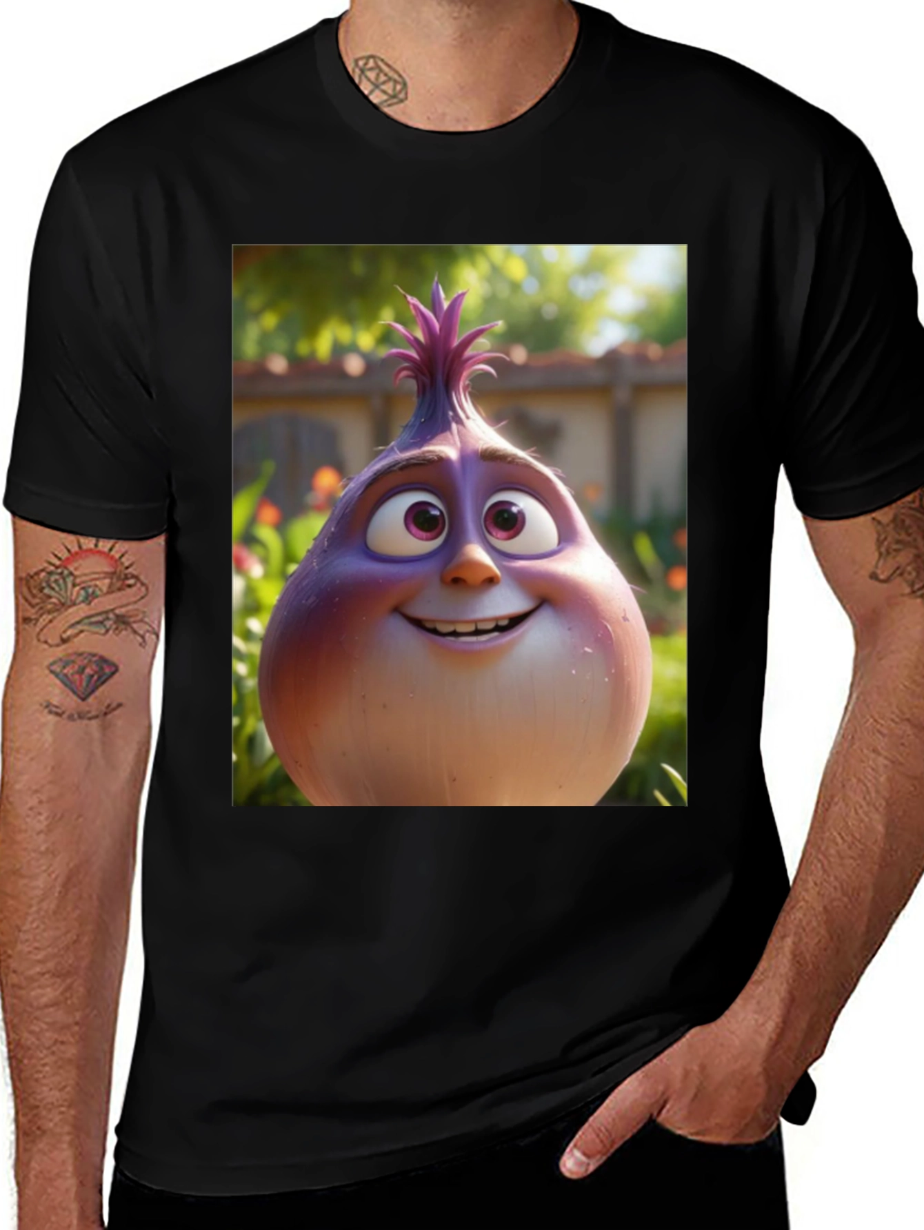 Variant 29 of Cartoon Onion Graphic Tee - Black Unisex T-Shirt