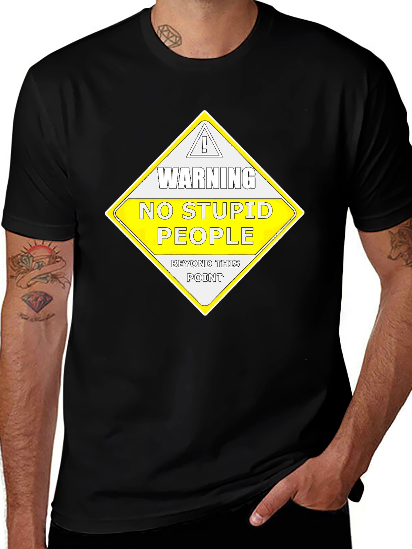 Warning: No Stupid People T-Shirt - Caution Humor Tee