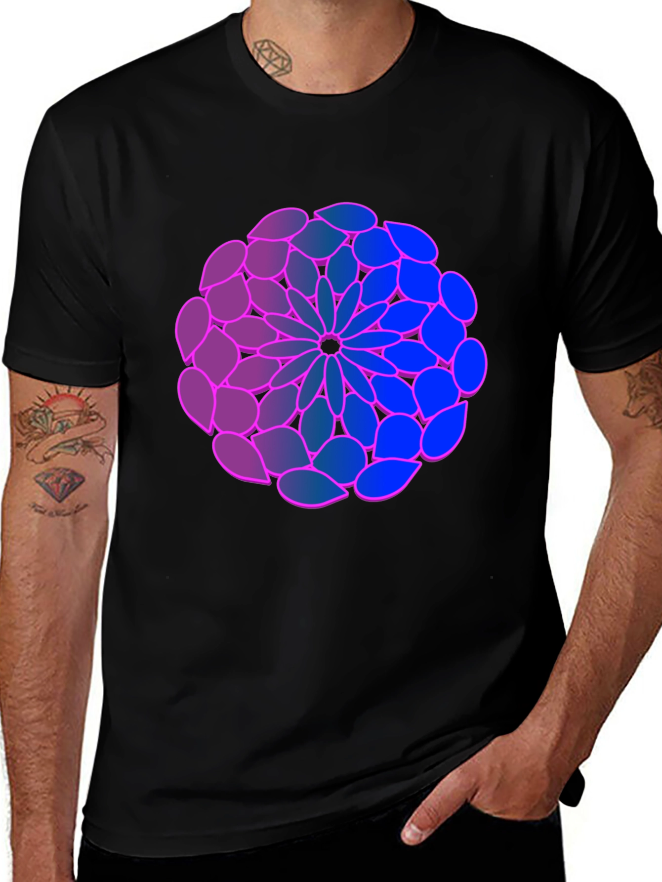Variant 25 of Geometric Flower T-Shirt: Blue-Purple Gradient Design