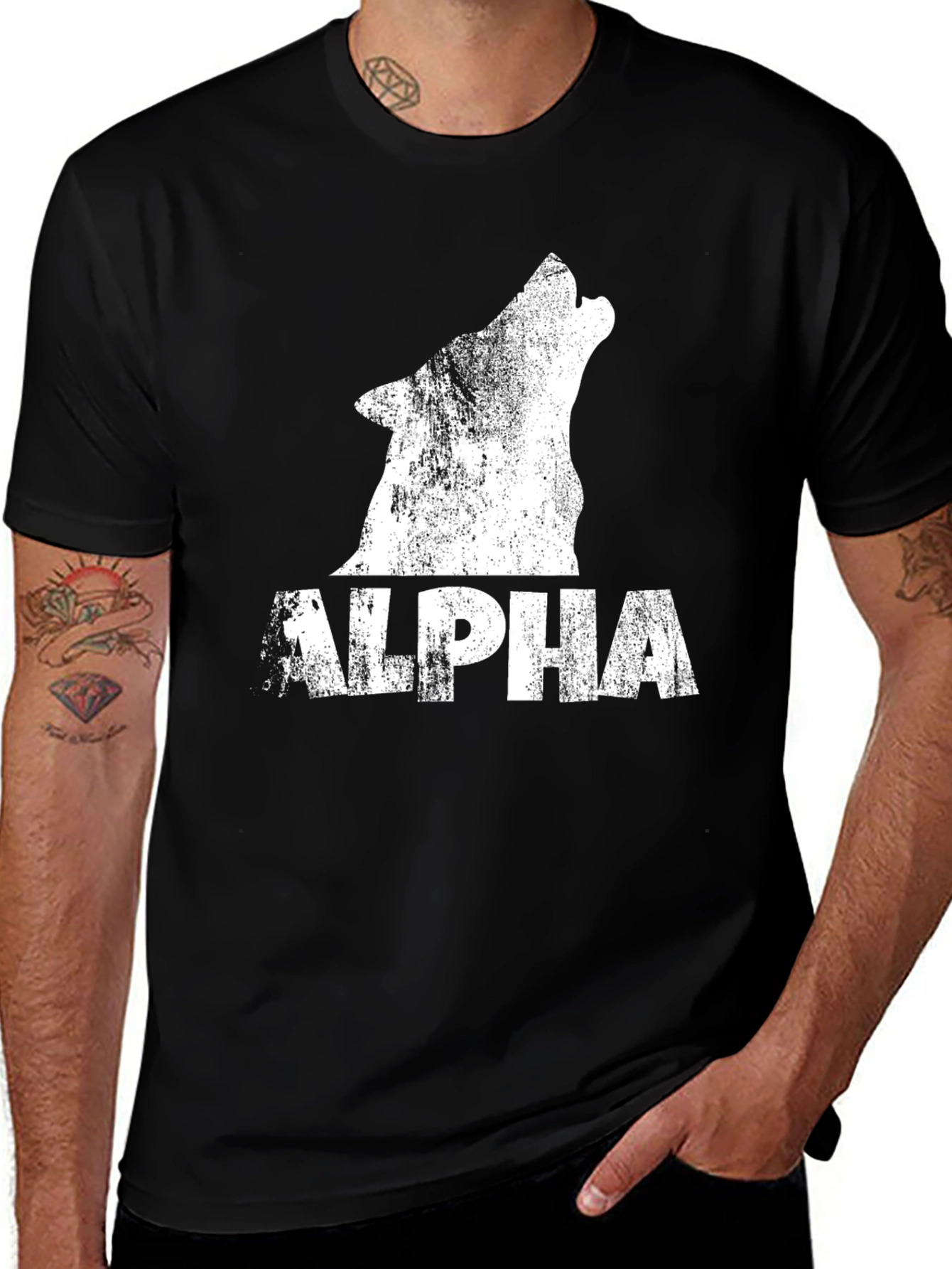 Variant 29 of Alpha Wolf Graphic Print T-Shirt - Men's Black Tee