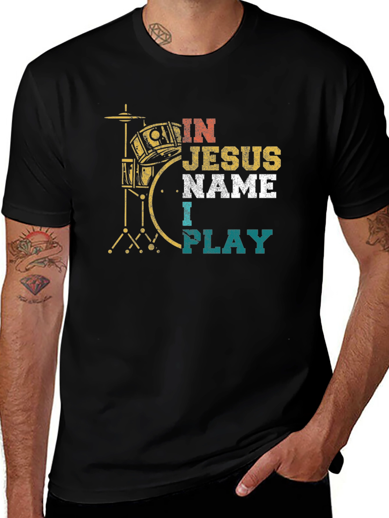 Variant 14 of In Jesus Name I Play Drummer T-Shirt
