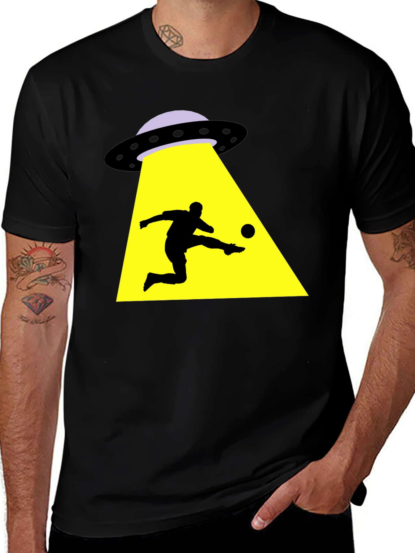 Variant 11 of Alien Abduction Soccer T-Shirt - Black Cotton Tee
