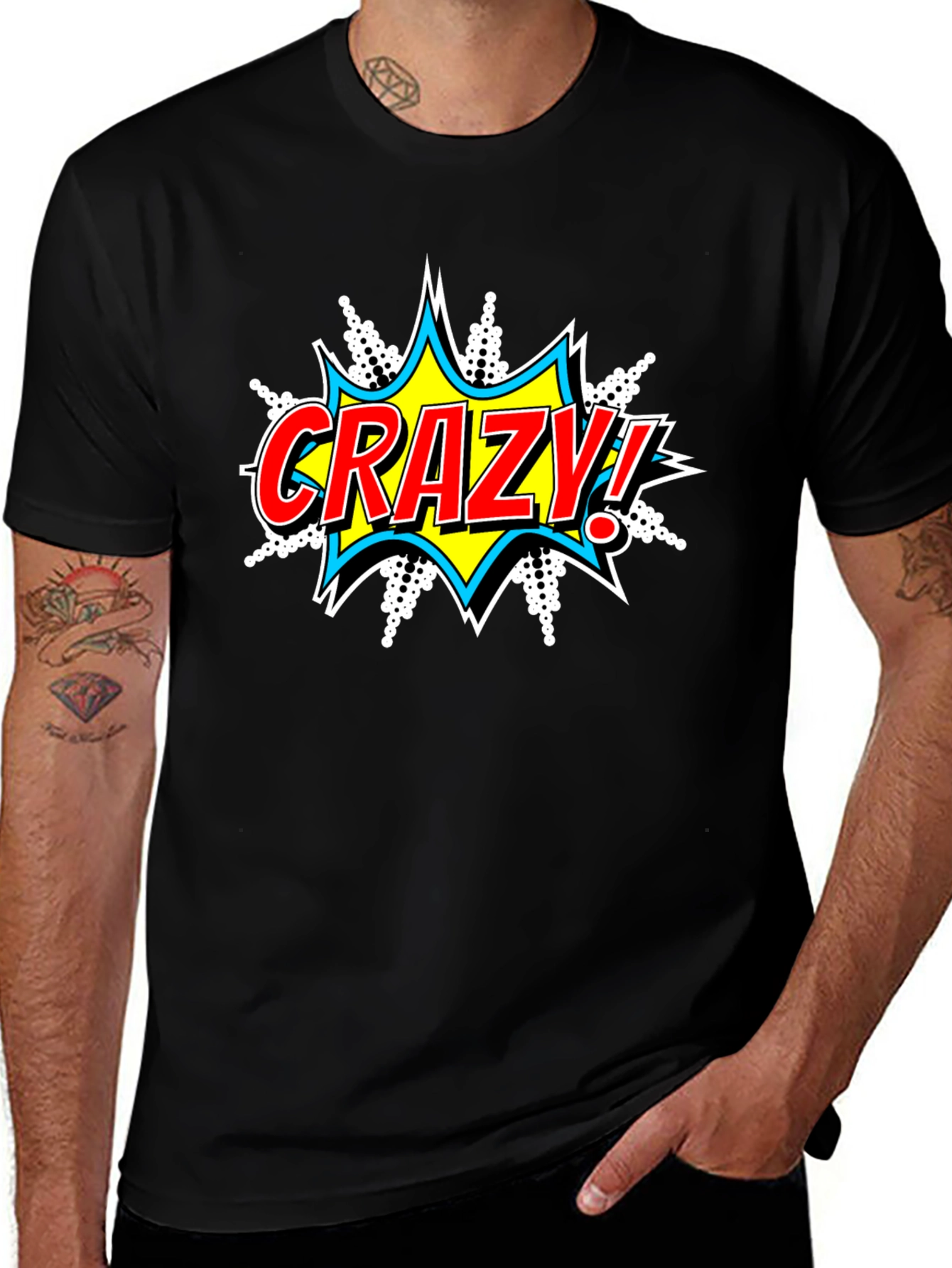 Variant 6 of Crazy Comic Burst Graphic Tee - Black Cotton T-Shirt