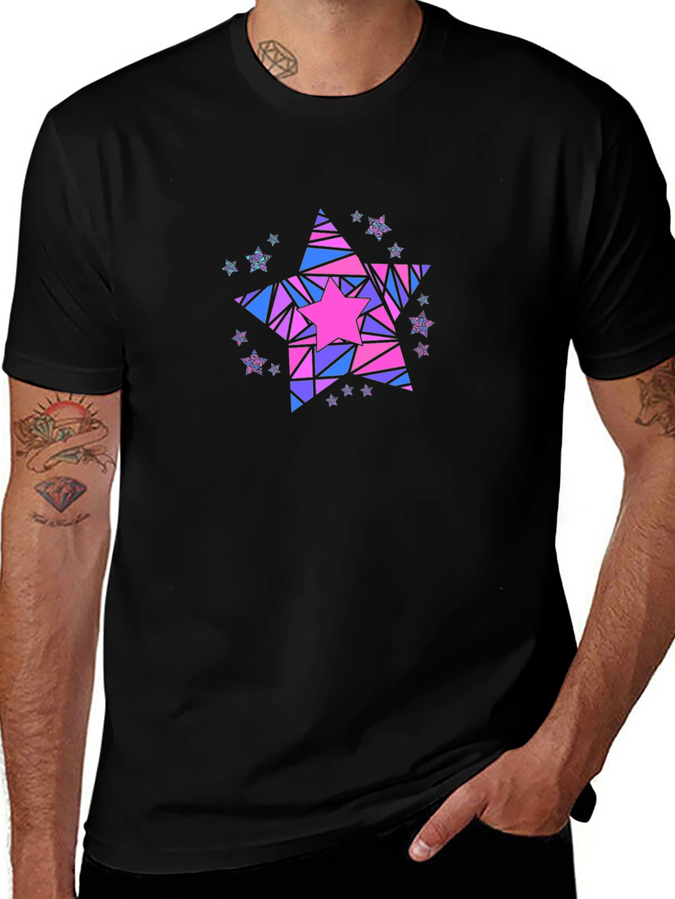 Variant 14 of Geometric Star Graphic T-Shirt - Black