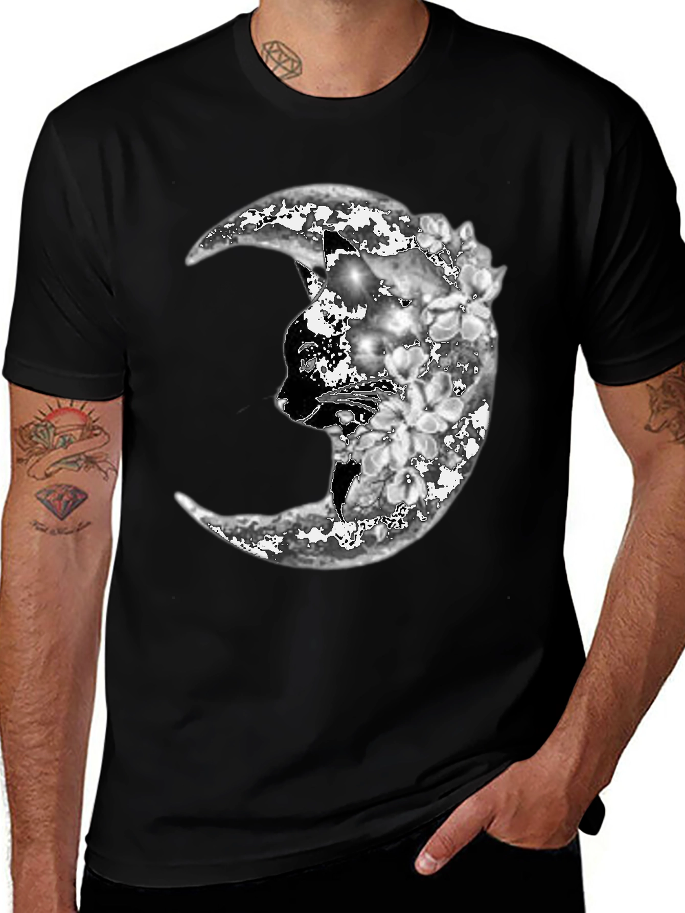 Variant 17 of Black Cat Moon Floral T-Shirt