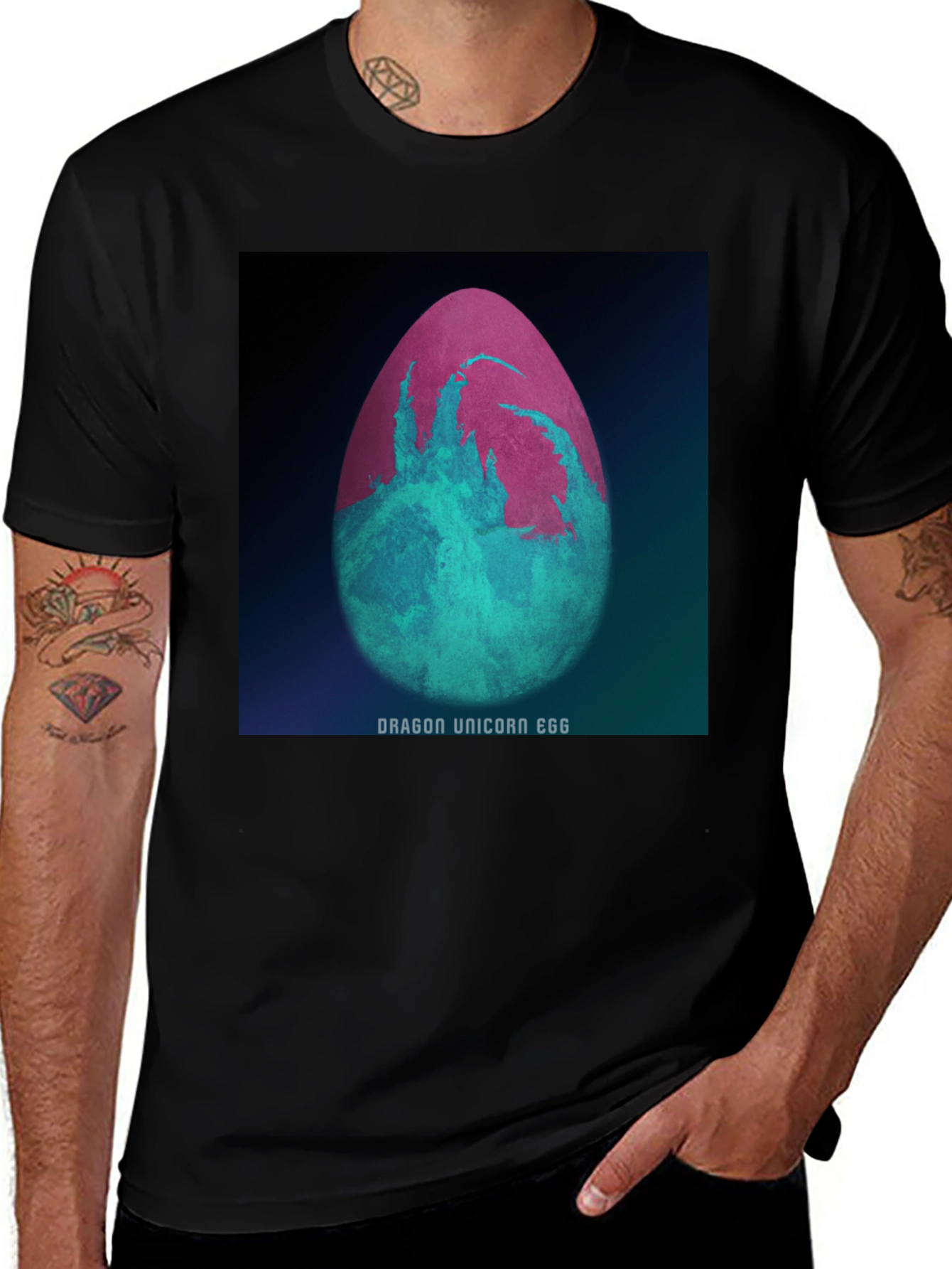 Variant 14 of Dragon Unicorn Egg Graphic Tee - Fantasy Black T-Shirt