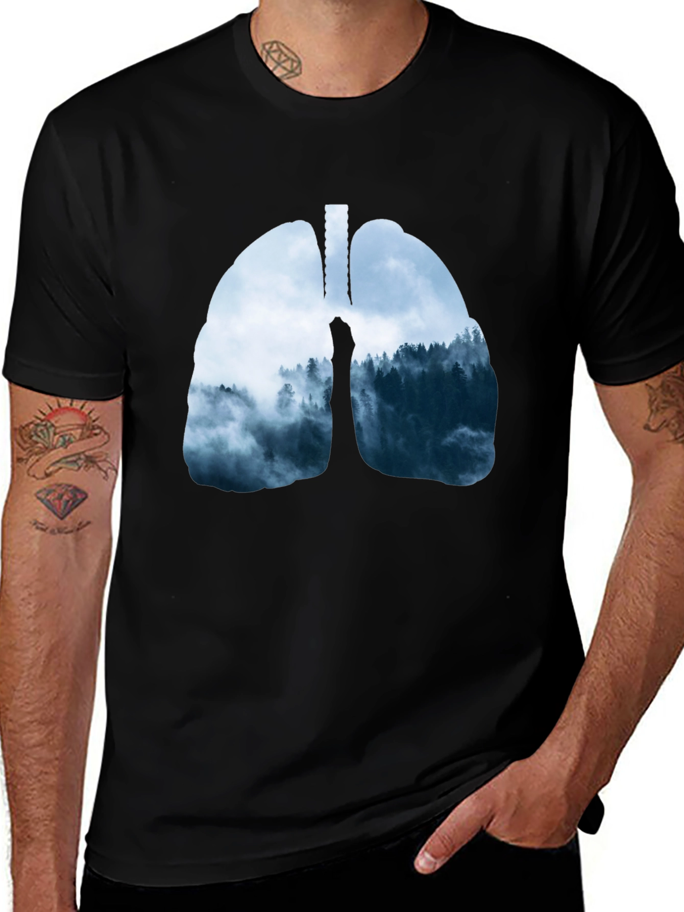 Variant 10 of Lungs Forest Print Black T-Shirt