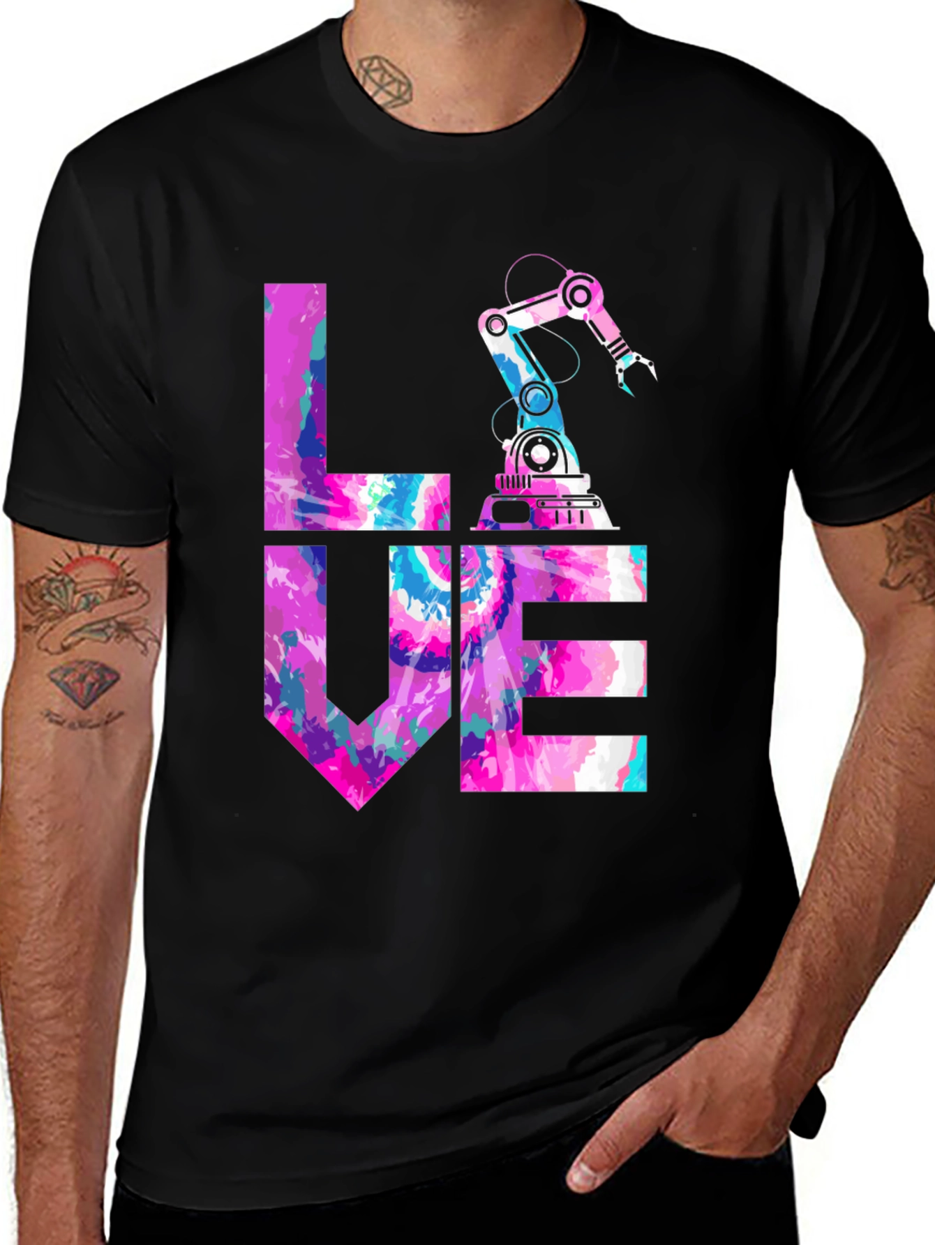 Variant 20 of Robotic Love T-Shirt - Colorful Robot Arm Design