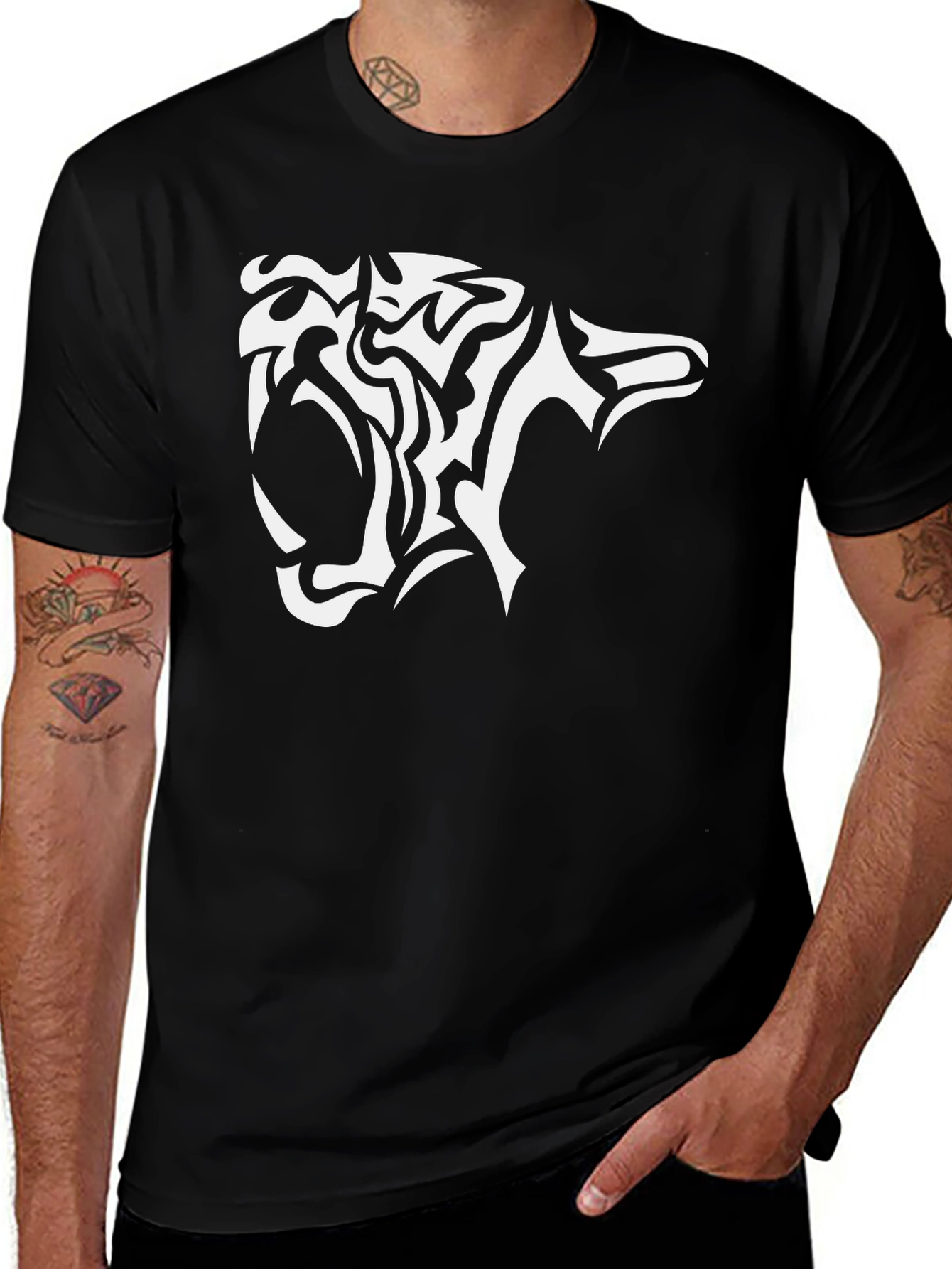 Variant 4 of Black T-Shirt with Tiger Head Design