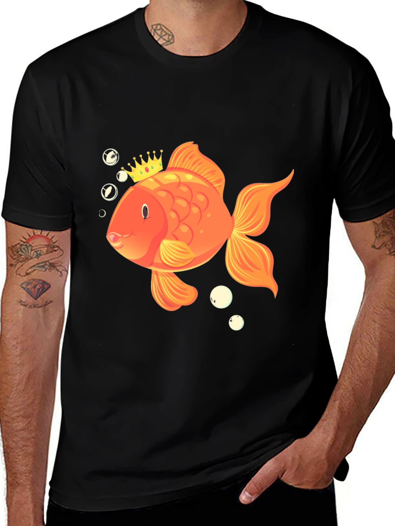 King Goldfish Black T-Shirt - Funny Fish Tee