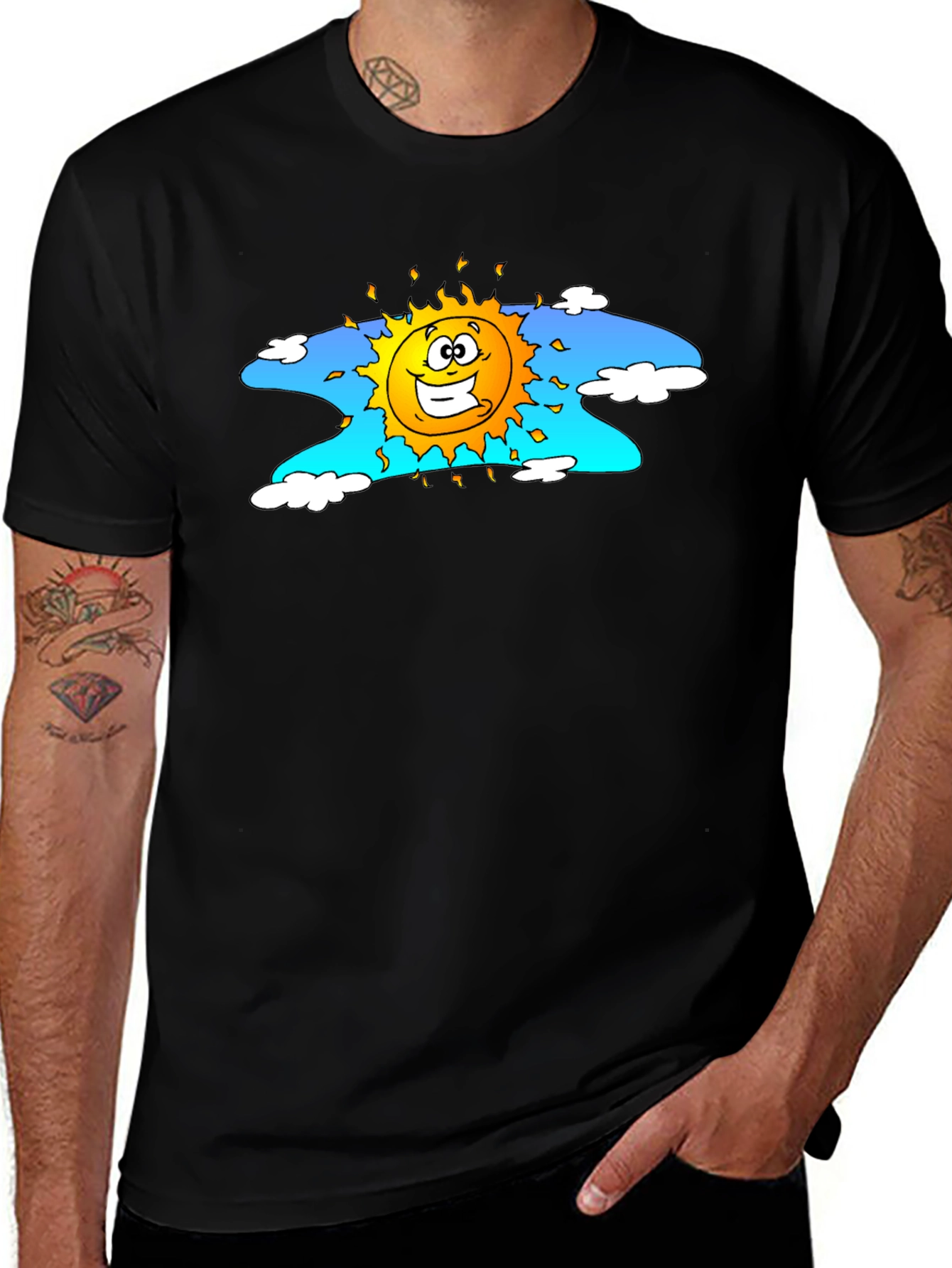 Variant 4 of Happy Sun Graphic Tee - Black Cotton T-Shirt