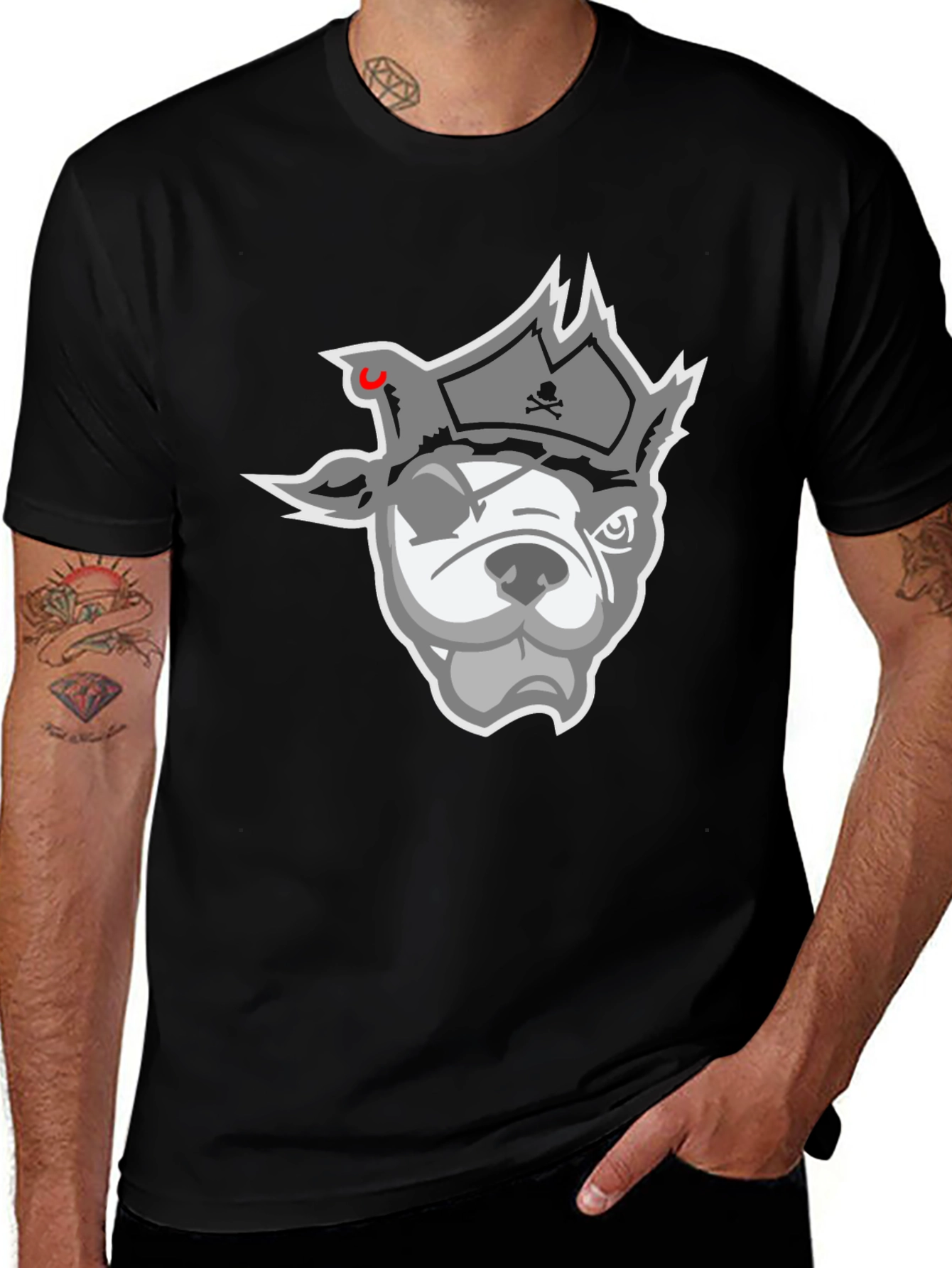 Variant 25 of Pirate Dog Graphic Tee - Black Cotton Blend Shirt