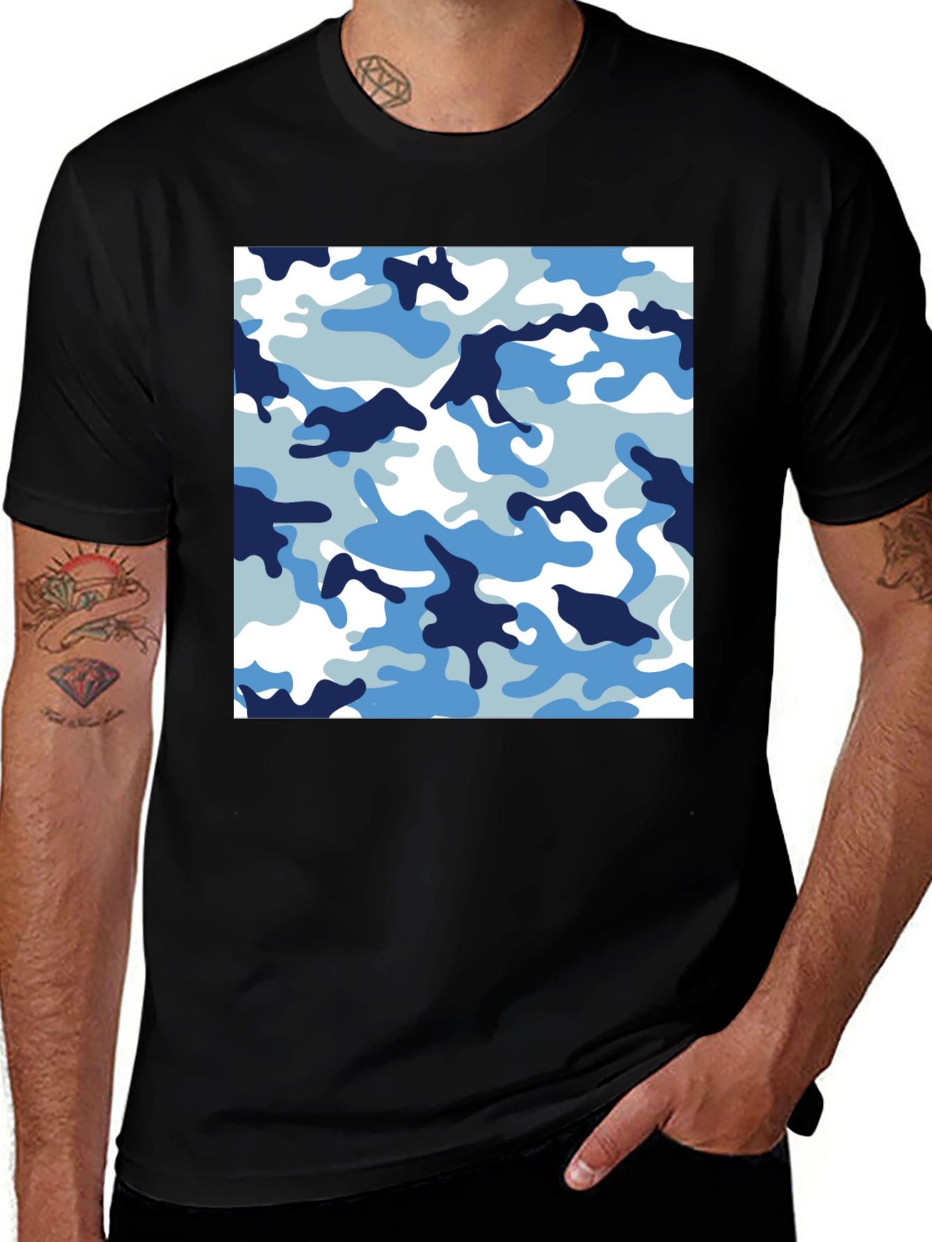 Black Blue Camo Crew Neck T-Shirt main image