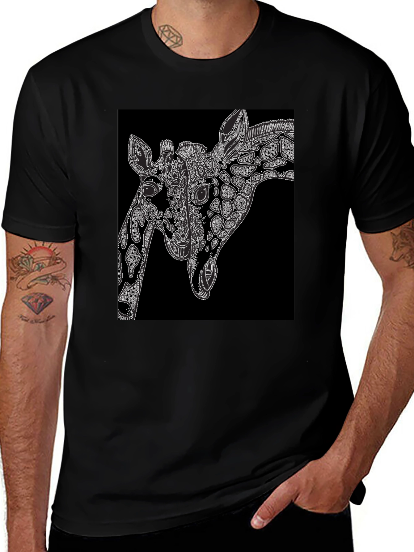 Variant 29 of Giraffe Art Black T-Shirt - Unique Graphic Tee