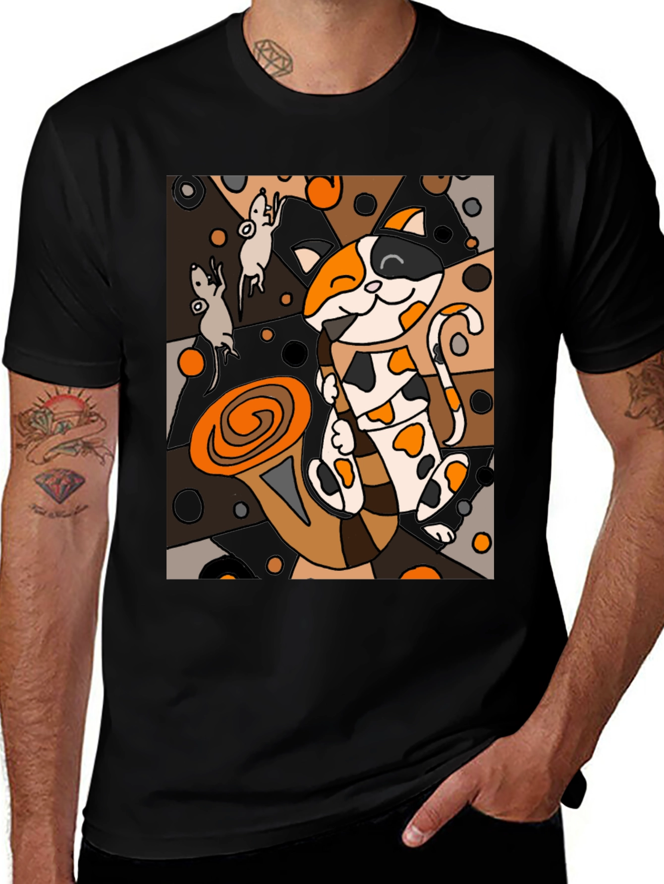Variant 29 of Abstract Cat Print Black T-Shirt