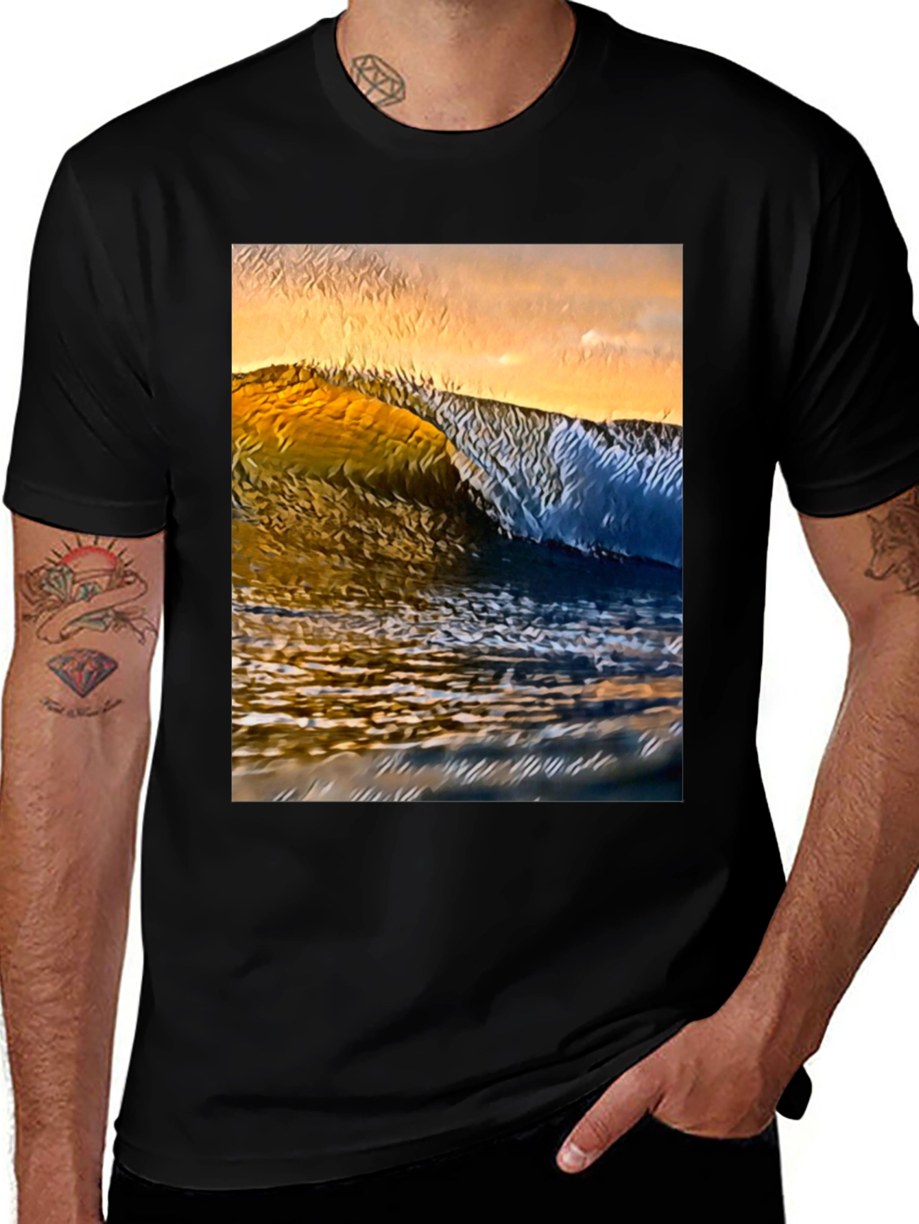 Ocean Wave Graphic Tee - Black