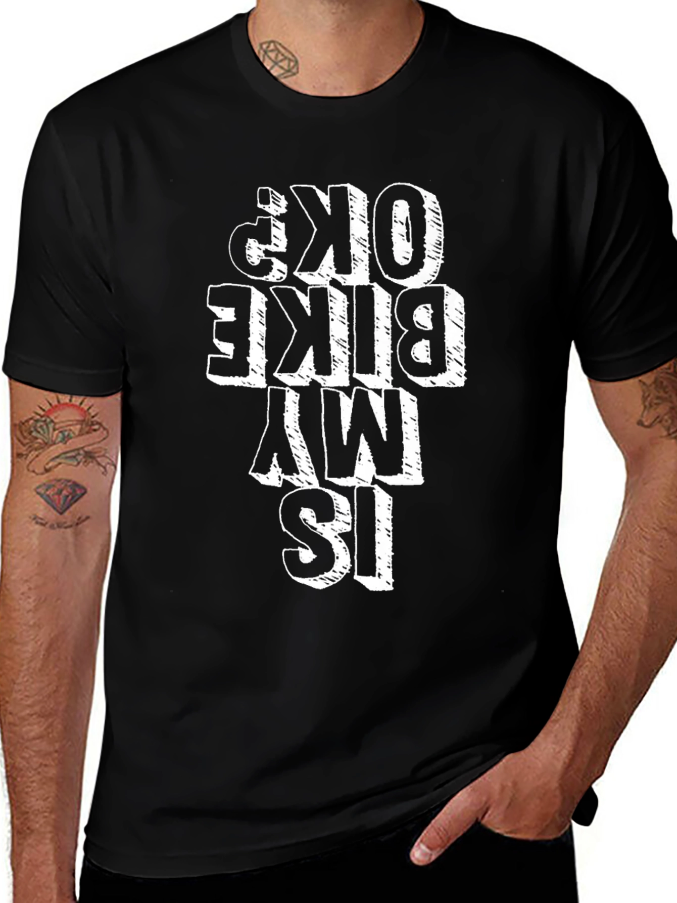 Variant 24 of Is My Bike OK? Graphic Tee - Black Casual T-Shirt