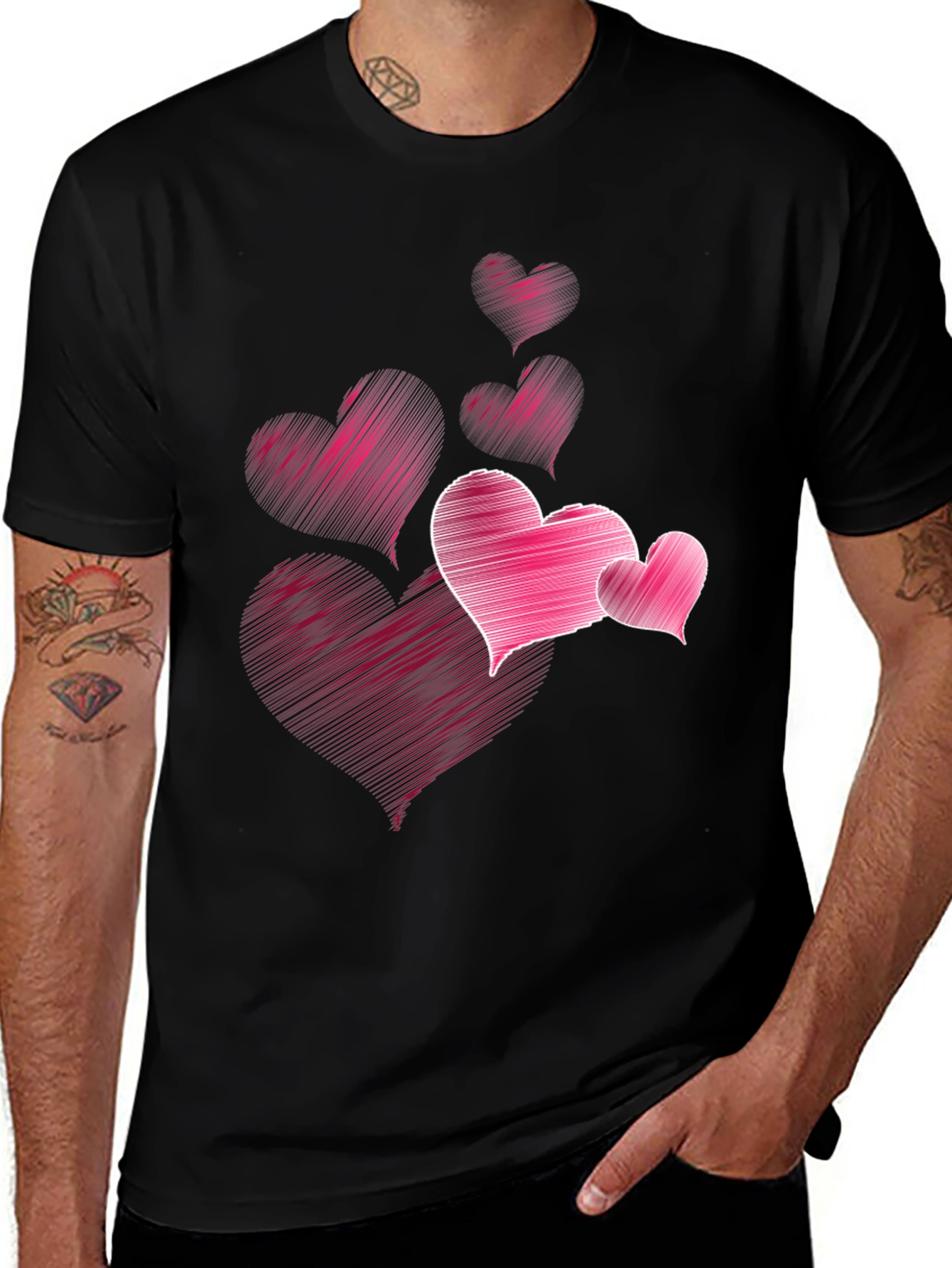 Variant 16 of Heart Scribble Graphic Tee - Men's Casual Black T-Shirt