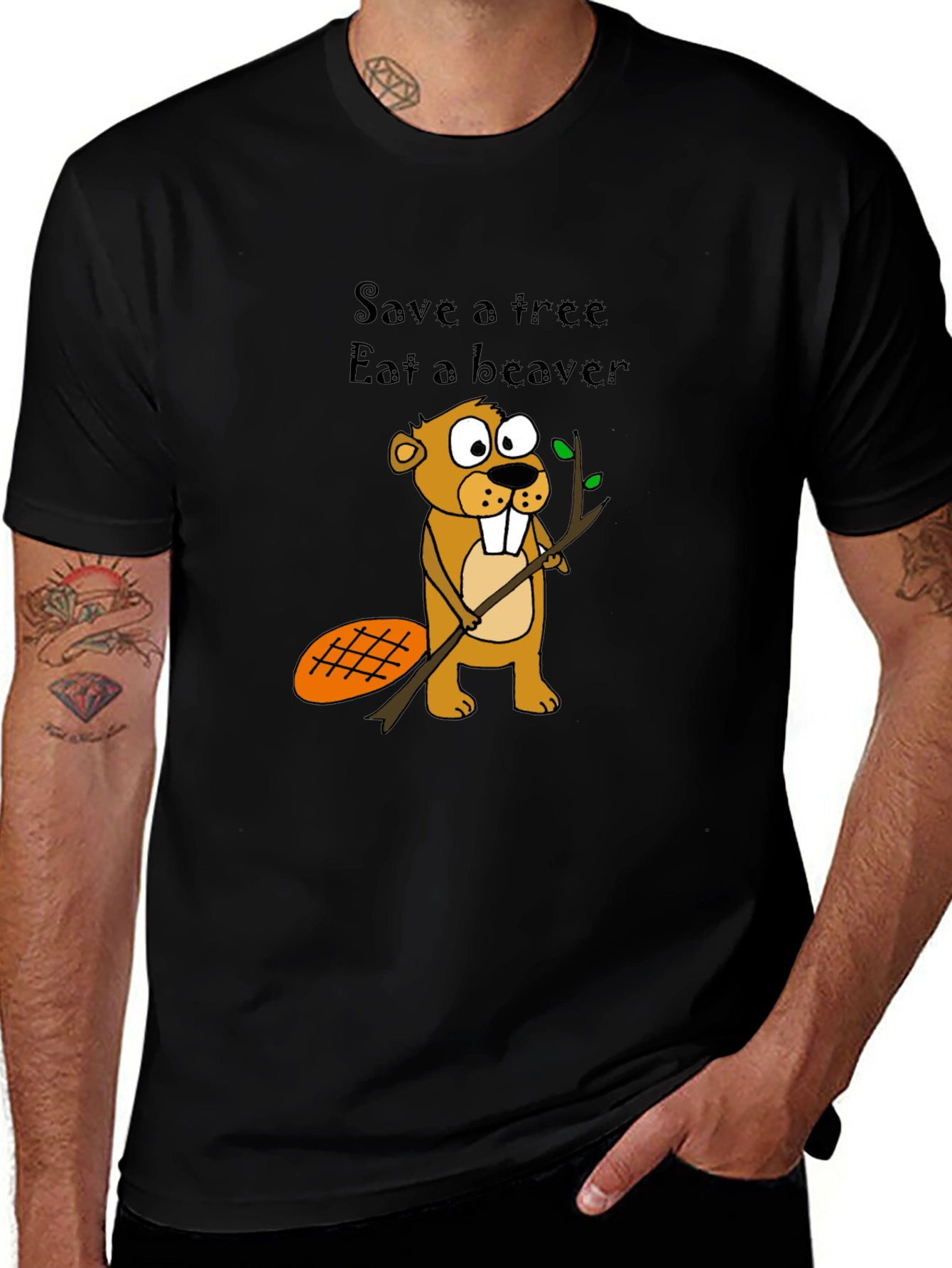 Variant 11 of Humorous "Save a Tree, Eat a Beaver" T-Shirt