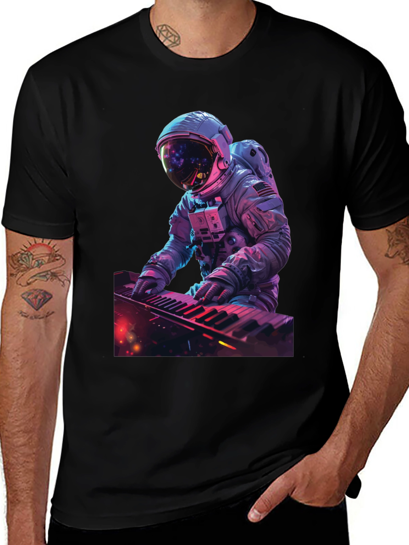 Variant 13 of Astronaut Keyboardist Graphic Tee